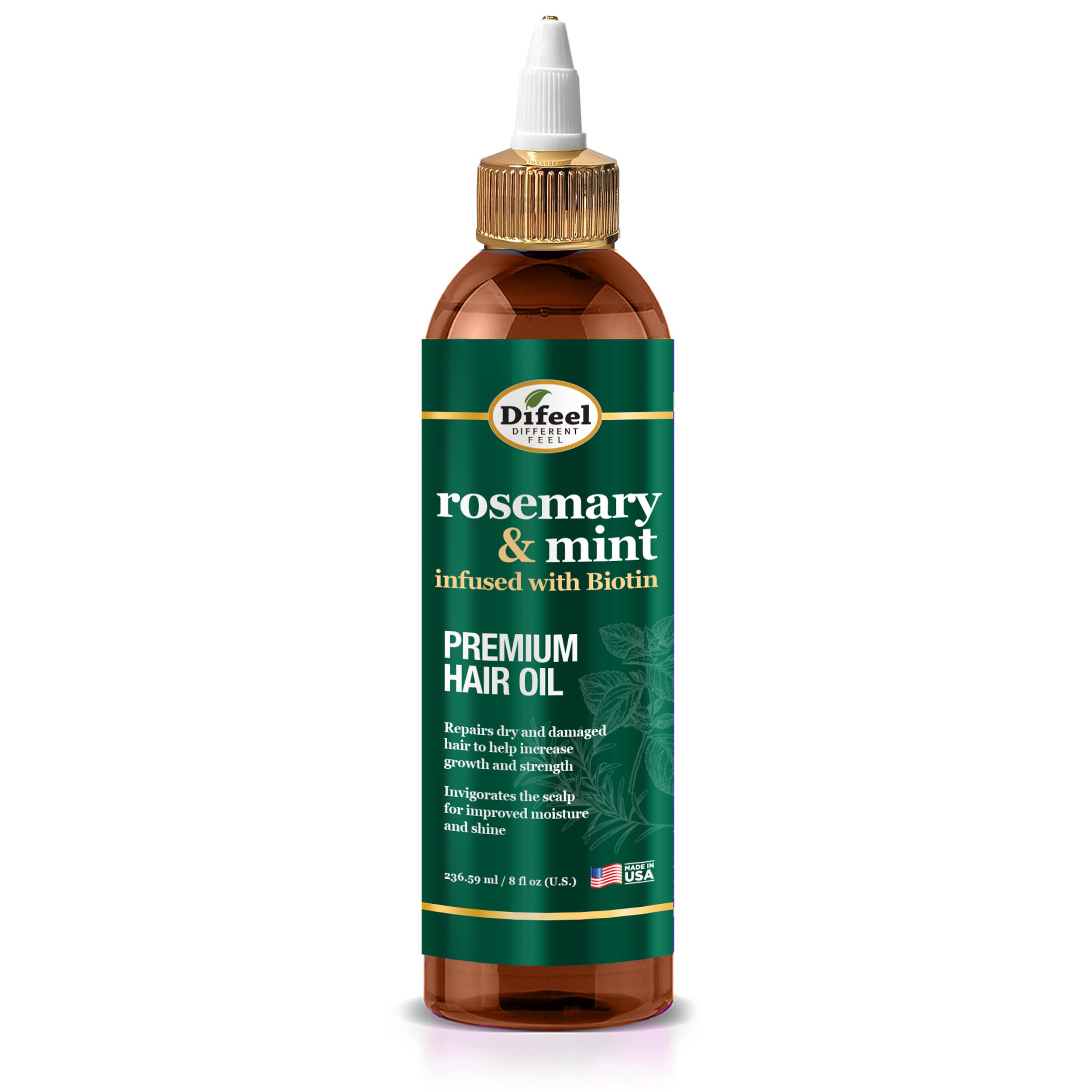 Difeel huile cheveux romarin-menthe, bouteille prête à l’emploi pour nourrir les longueurs.