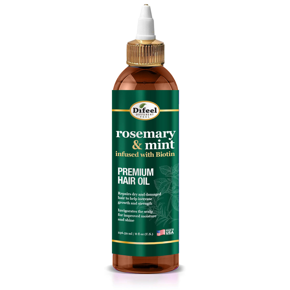 Difeel huile cheveux romarin-menthe, bouteille prête à l’emploi pour nourrir les longueurs.