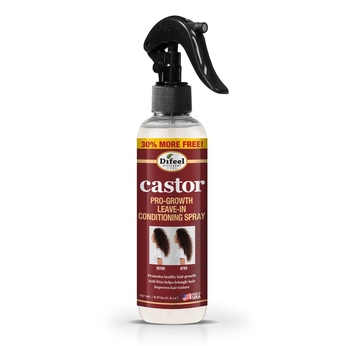 Difeel Castor Pro-Growth – bouteille: hydratation durable et croissance potentielle des cheveux.