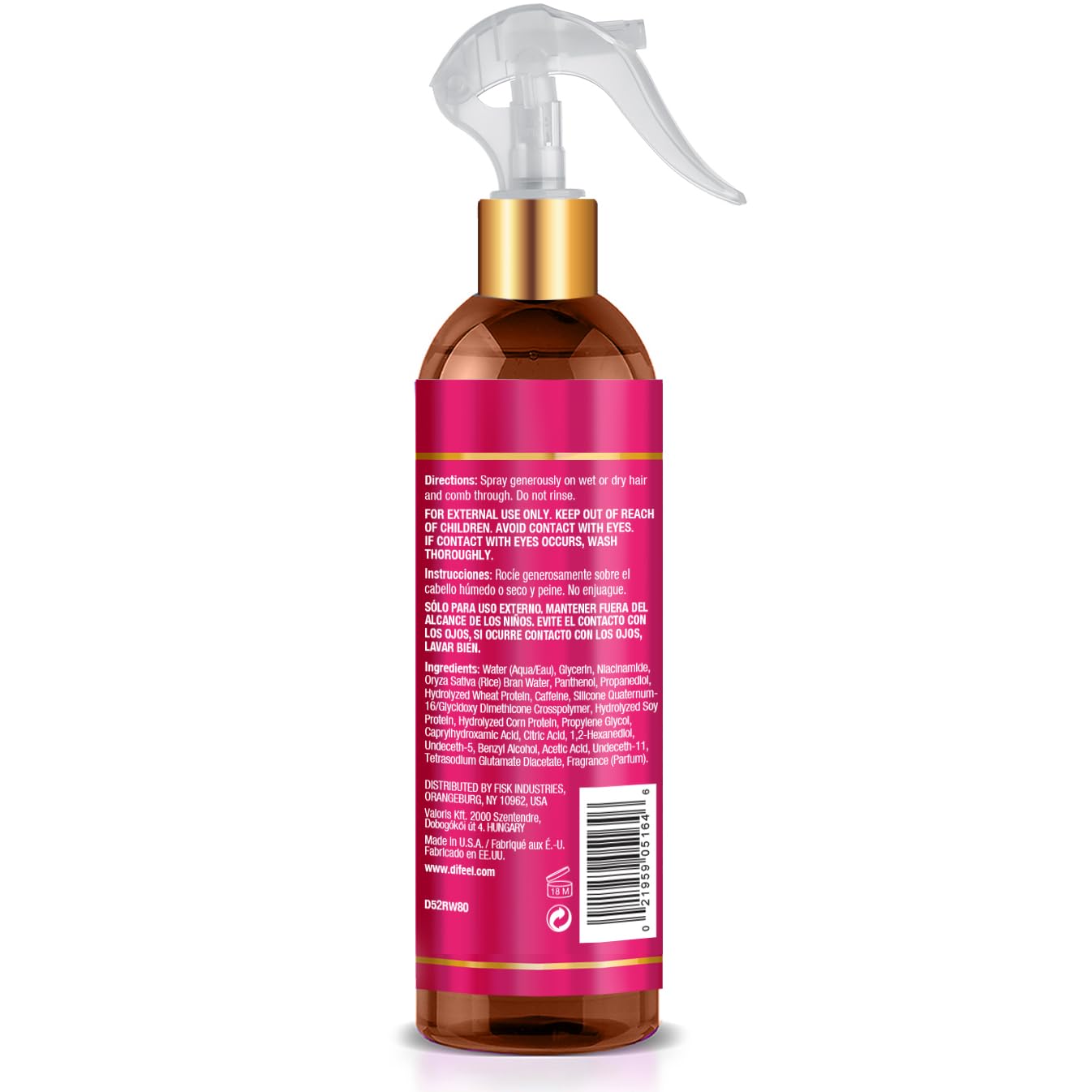 Difeel Eau de Riz – application sur cheveux secs pour démêlage facilité.