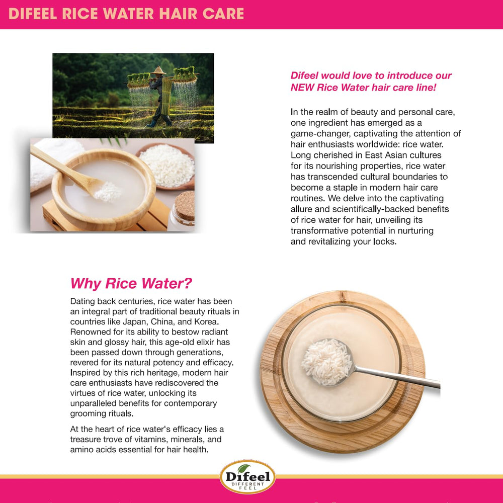Difeel Eau de Riz – cheveux brillants et doux après application.