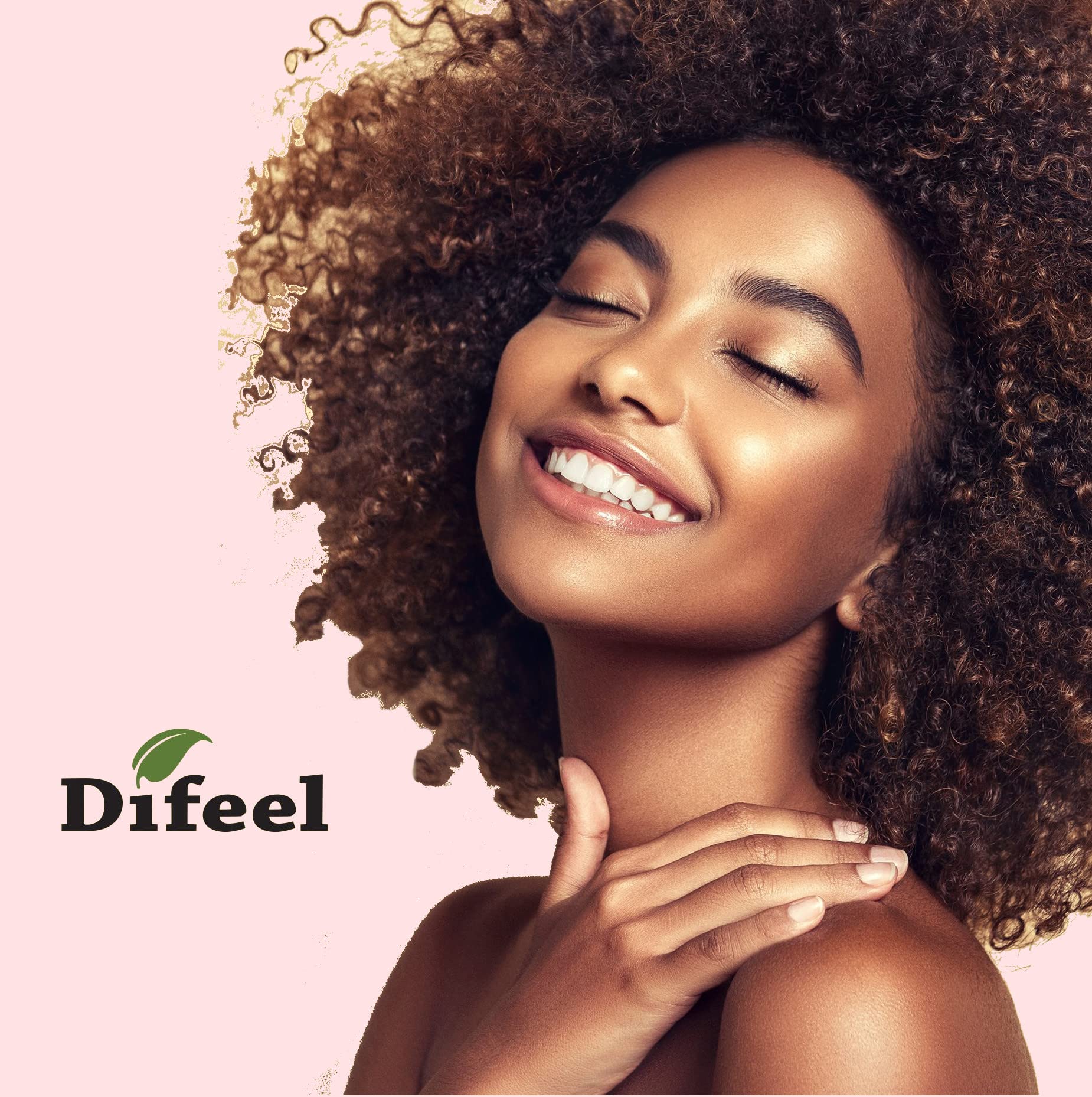 Étiquette produit Difeel Biotin, sans parabènes et sans sulfates, aperçu des bénéfices.