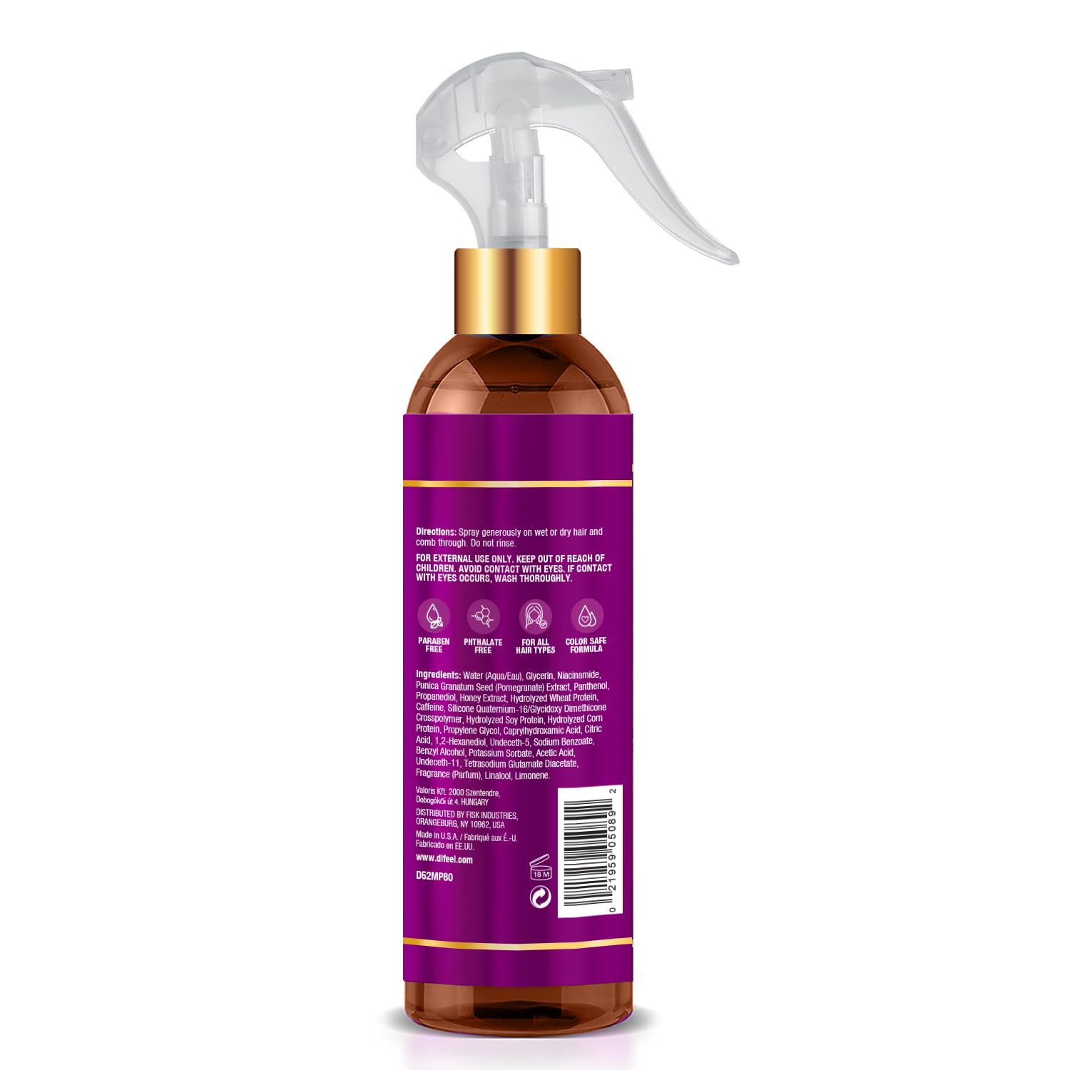 Difeel grenade et miel de Manuka – application en spray pour démêler.