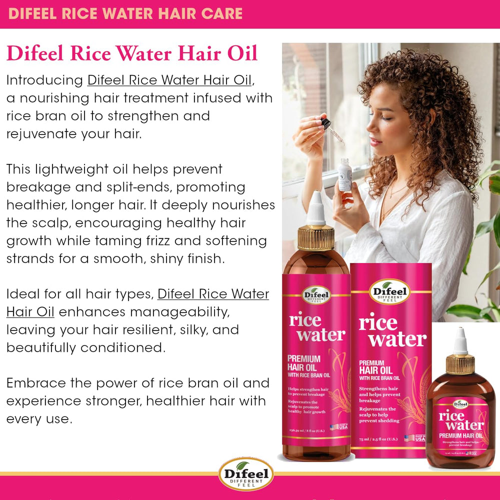 Difeel huile riz eau — absorption rapide sans alourdir les cheveux.