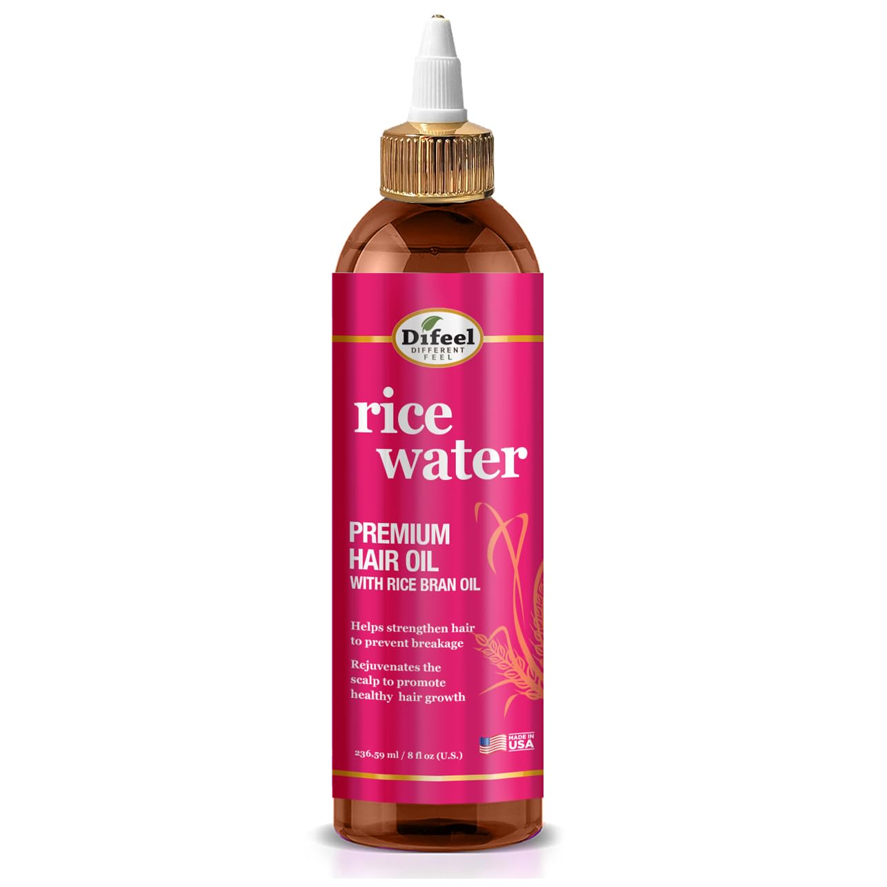 Difeel huile eau de riz — versement sur le flacon pour nourrir les longueurs.