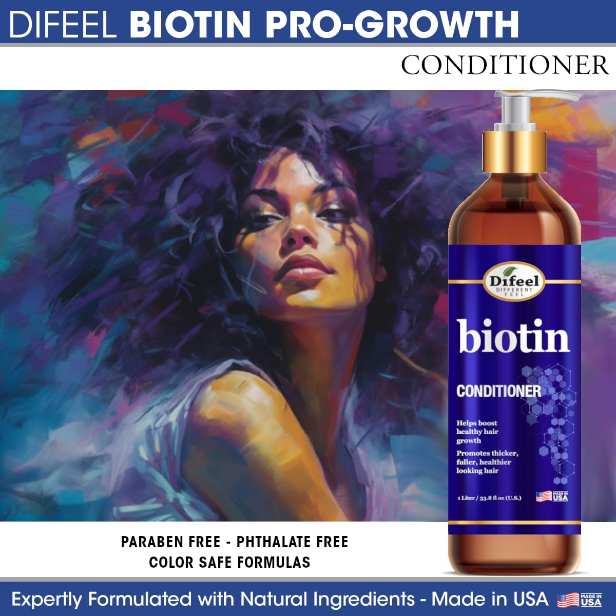 Difeel Pro-Growth Biotin Conditioner 33.8 oz bottle packaging shown