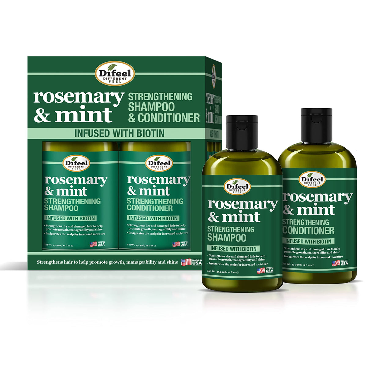 Shampoing Difeel Romarin Menthe – bouteille revitalisante pour cheveux propres et frais