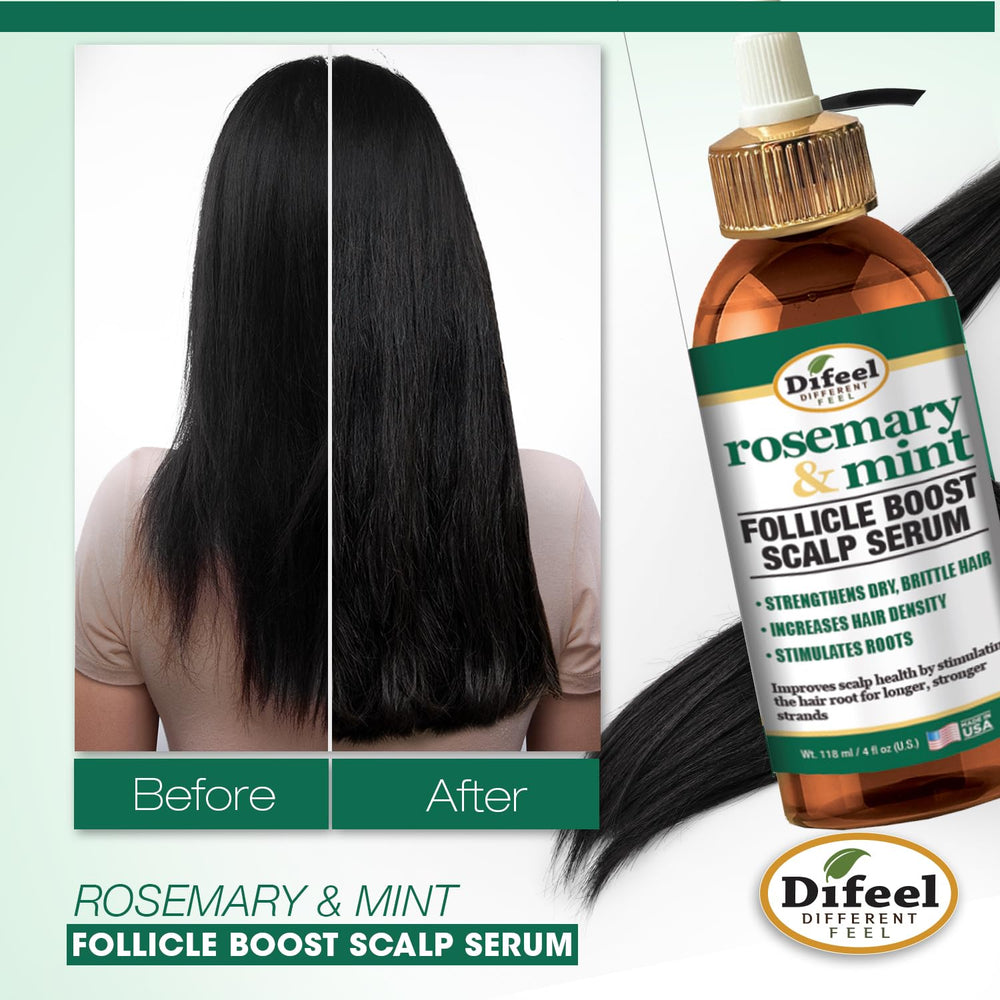Difeel démonstration de densité des cheveux grâce au sérum.
