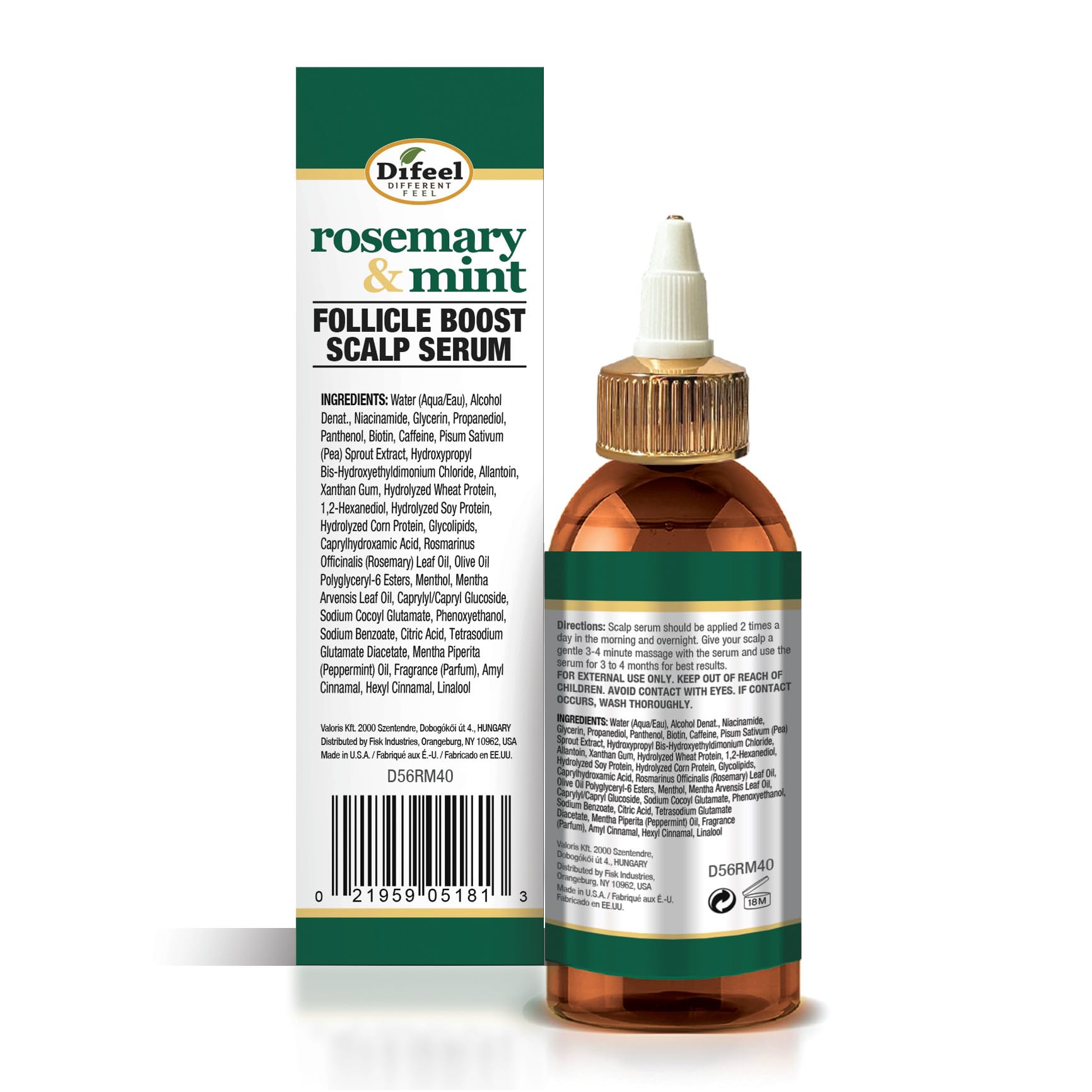 Application du sérum Difeel Romarin Menthe sur le cuir chevelu.