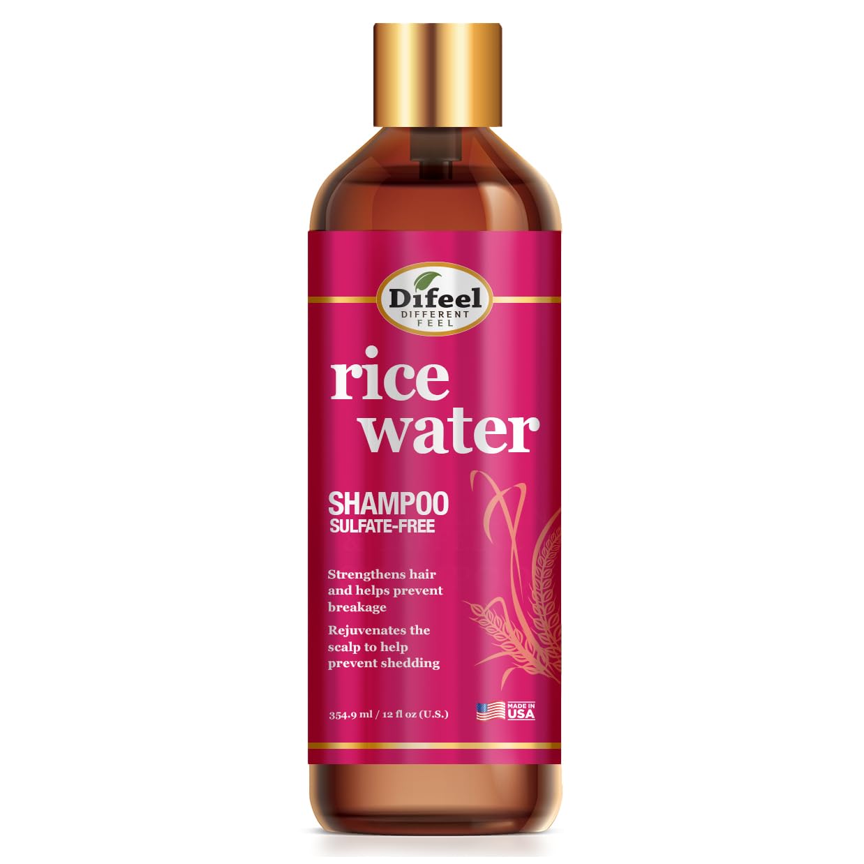 Shampooing Difeel Eau de Riz dans sa bouteille, prêt pour votre routine.