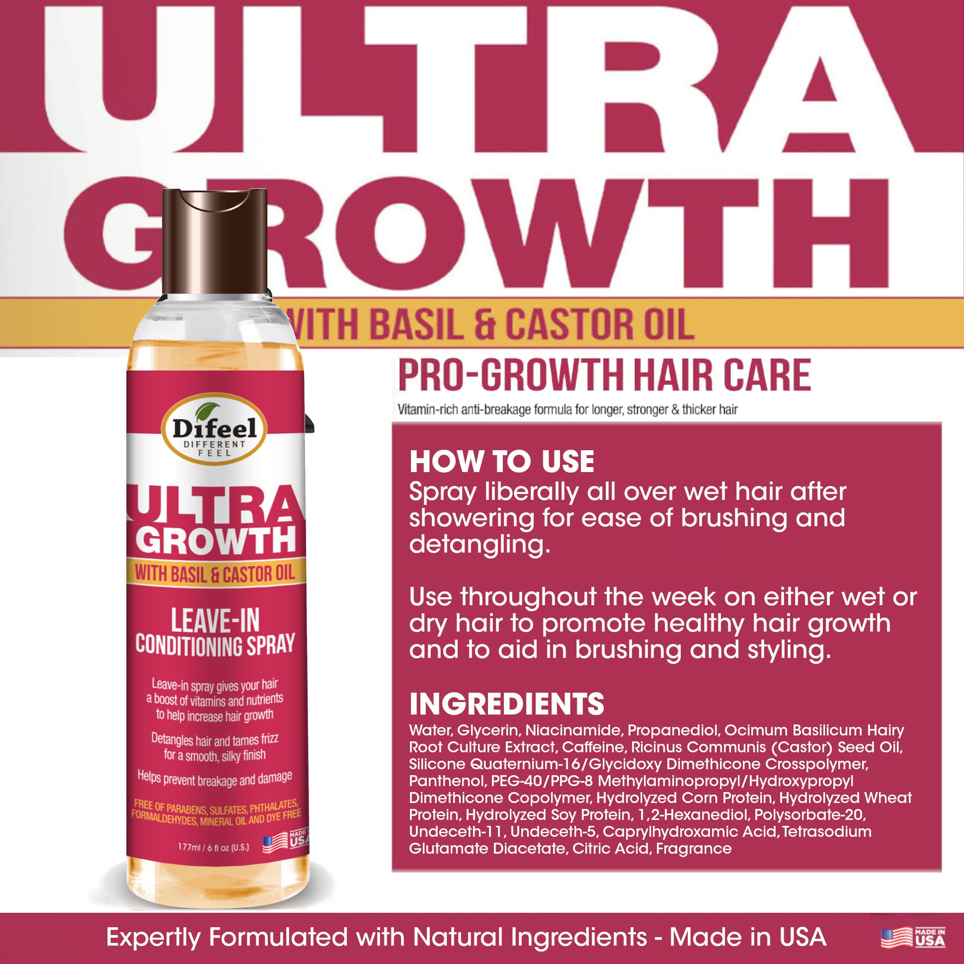 Emballage du nouveau format 8 oz de l’huile capillaire Difeel Ultra Growth.