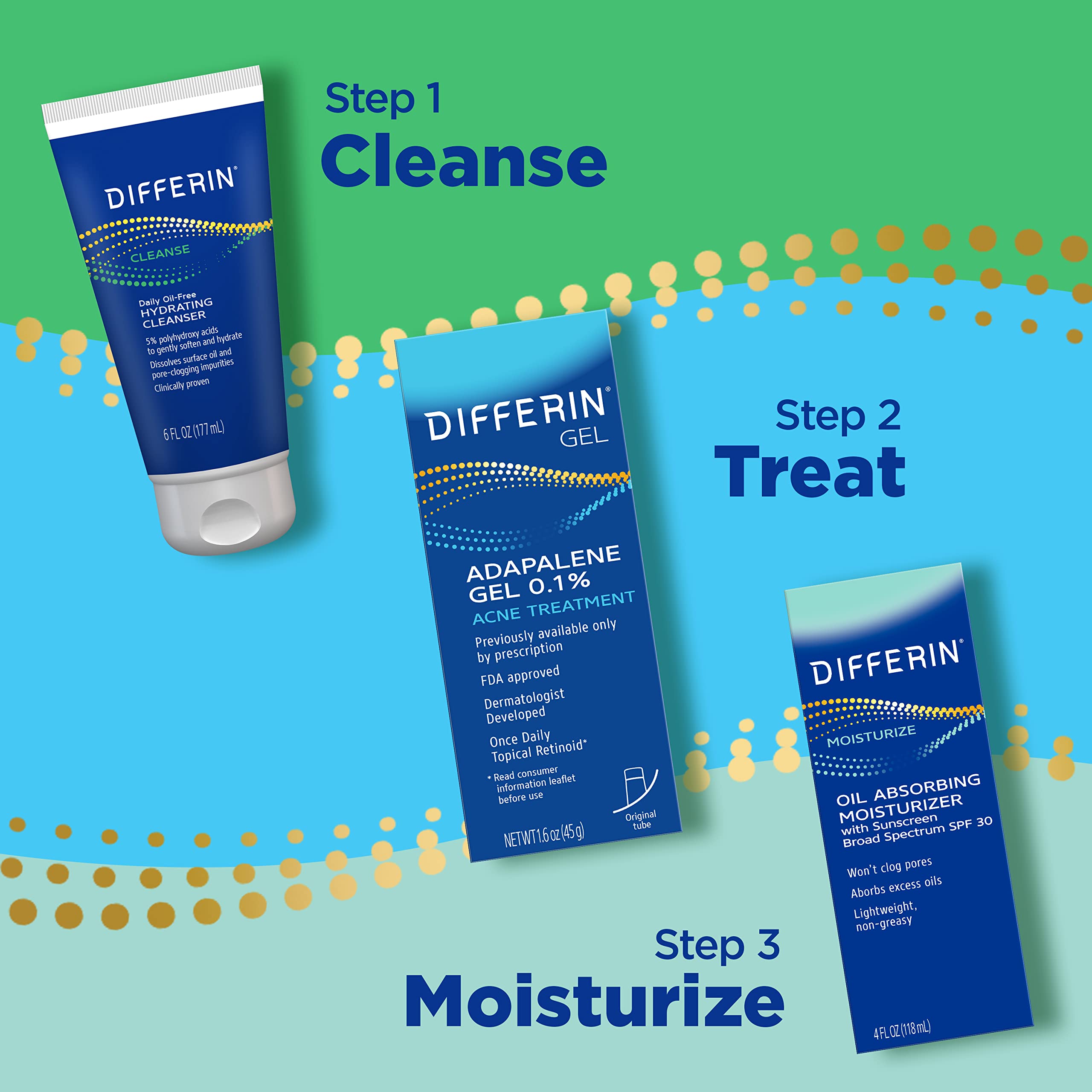 Differin formulation sans huile, non comédogène et hypoallergénique.