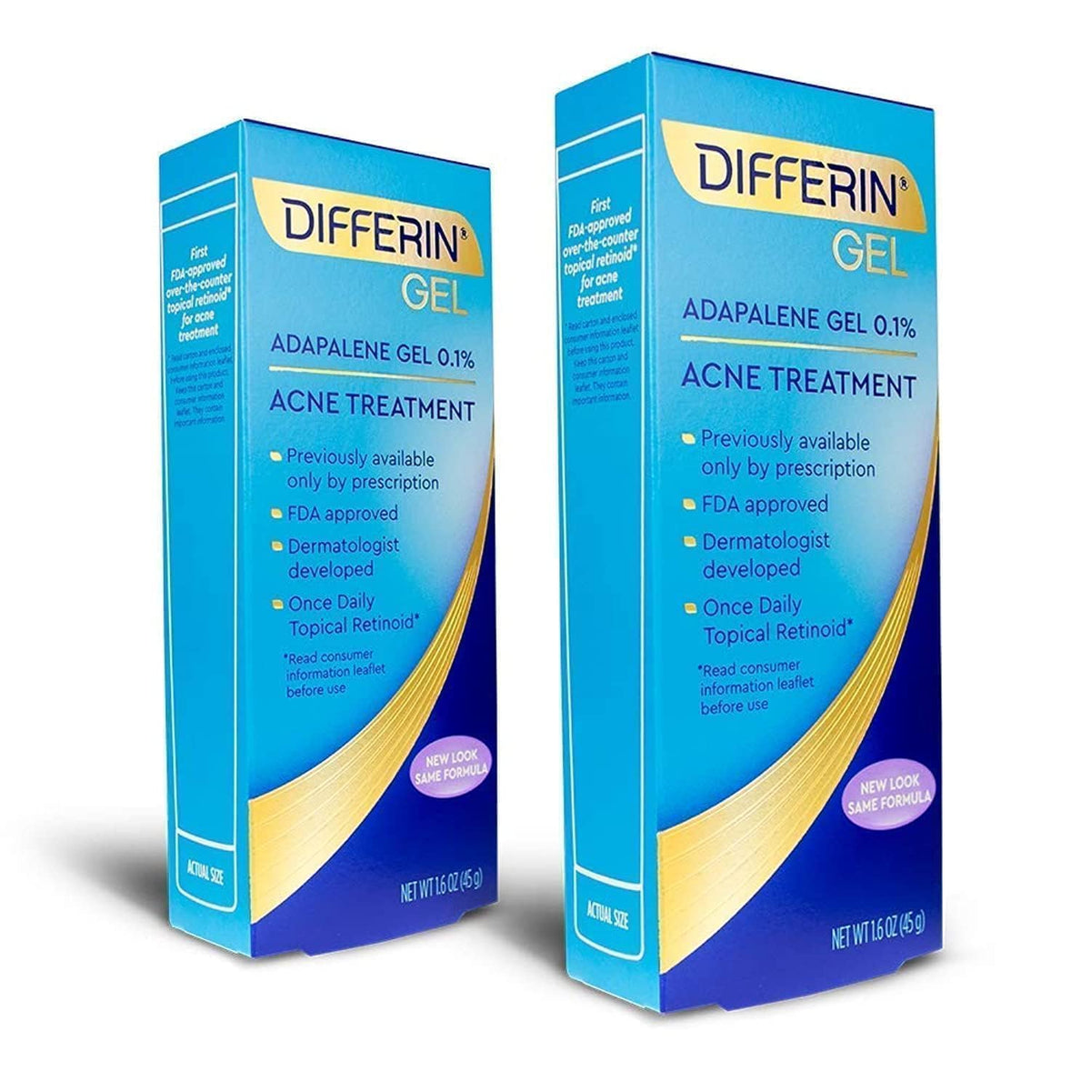 Gros plan sur la bouteille Differin Gel, démontrant le format pompe et son utilisation ciblée sur les pores.