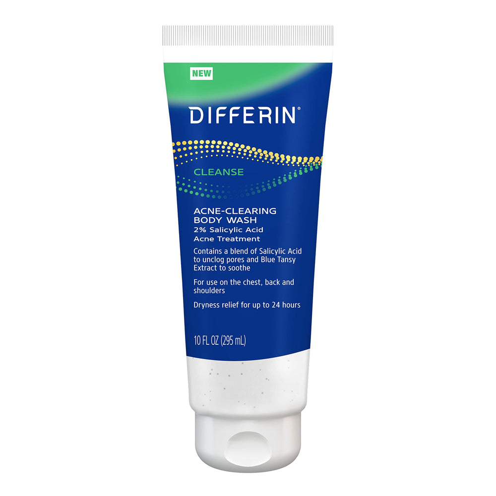 Differin Lavage Corps – bouteille prête à nettoyer en douceur les zones sujettes à l’acné.