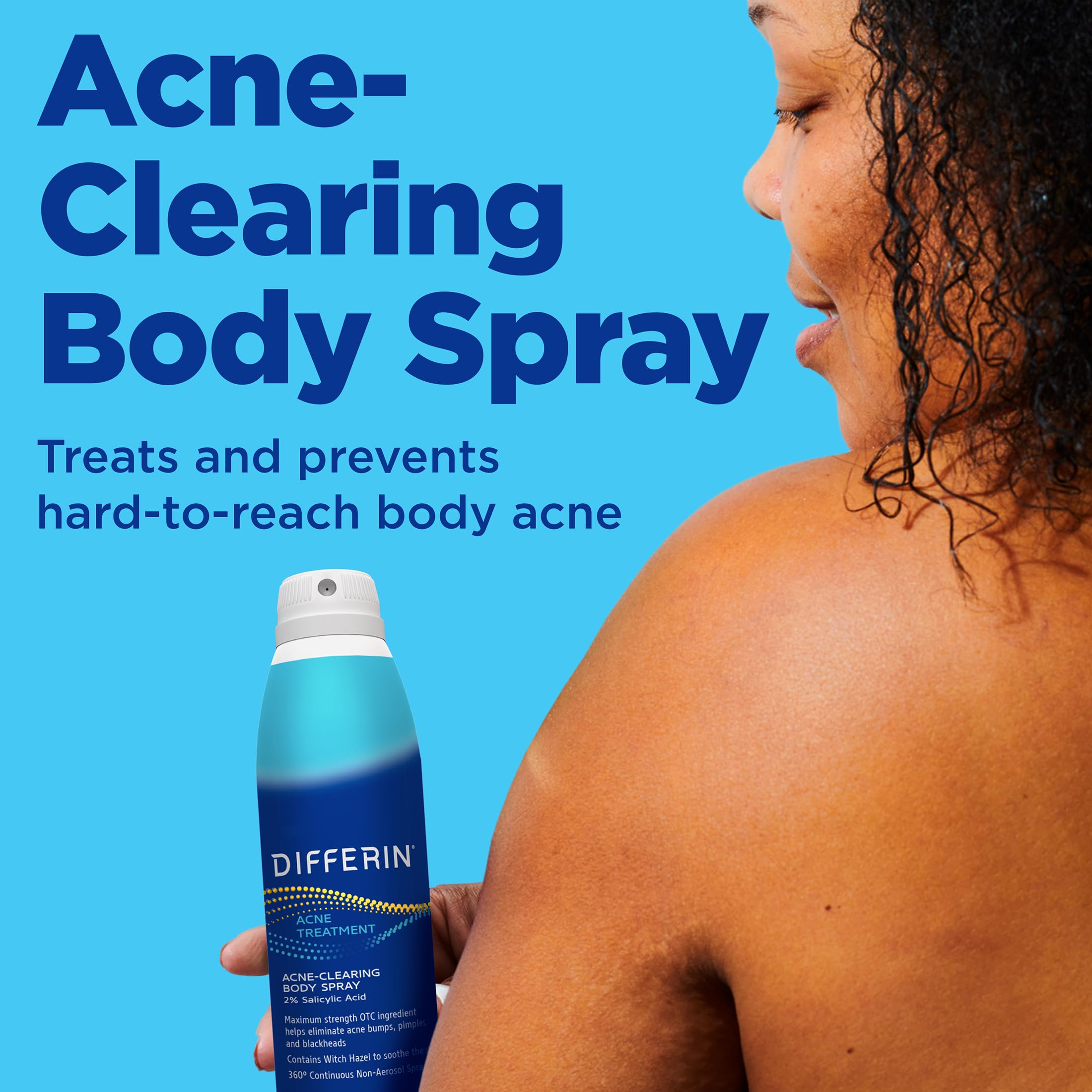Differin Spray Corps met en évidence 2% d’acide salicylique ciblant les imperfections.