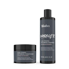 Charcolite shampoo de Difiaba, bouteille tonifiante froide neutralisant les reflets chauds.