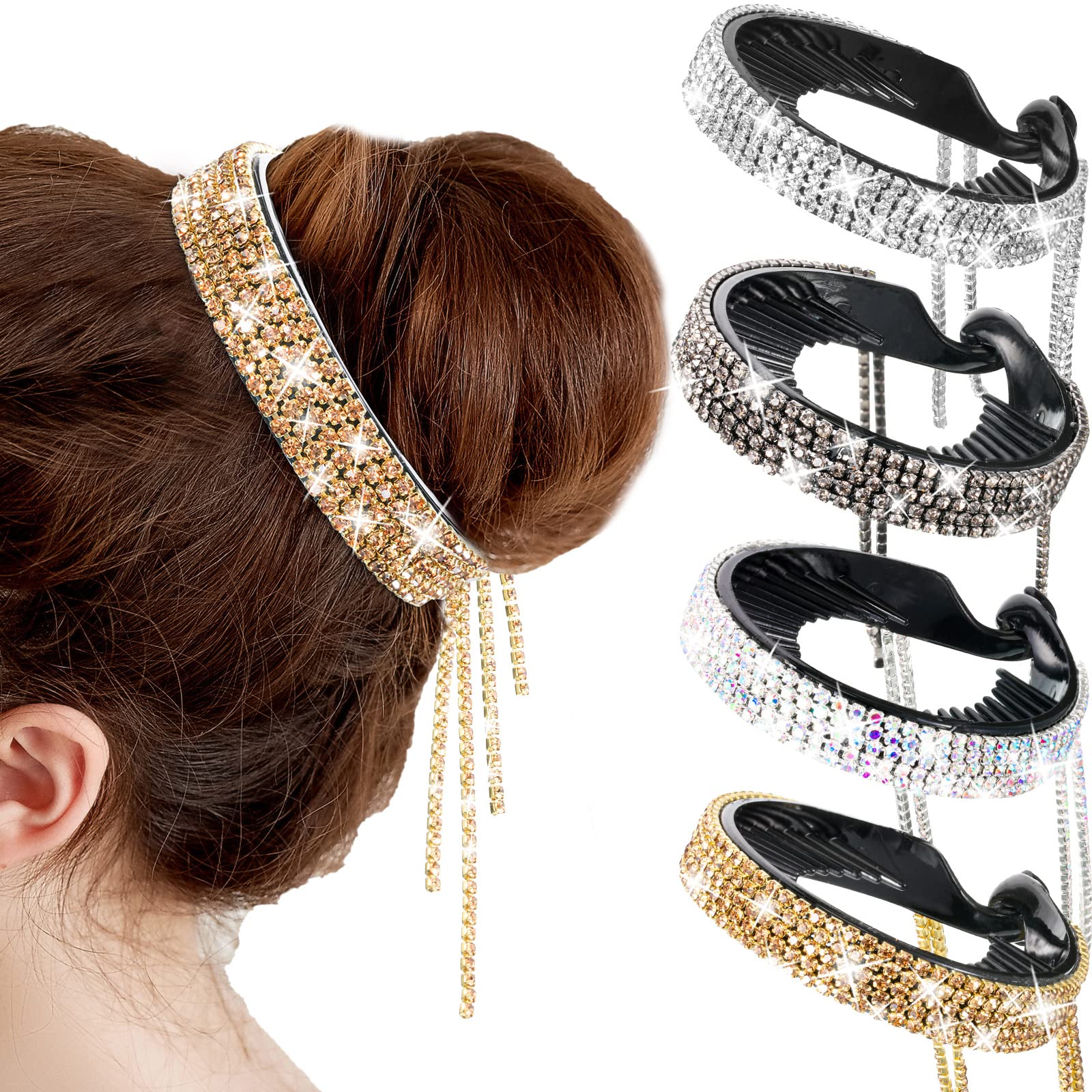 Dilunave lot 4 clips strass nid-d'oiseau pour chignon, éclat glamour.