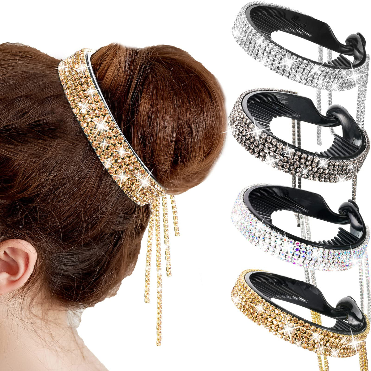 Dilunave lot 4 clips strass nid-d'oiseau pour chignon, éclat glamour.