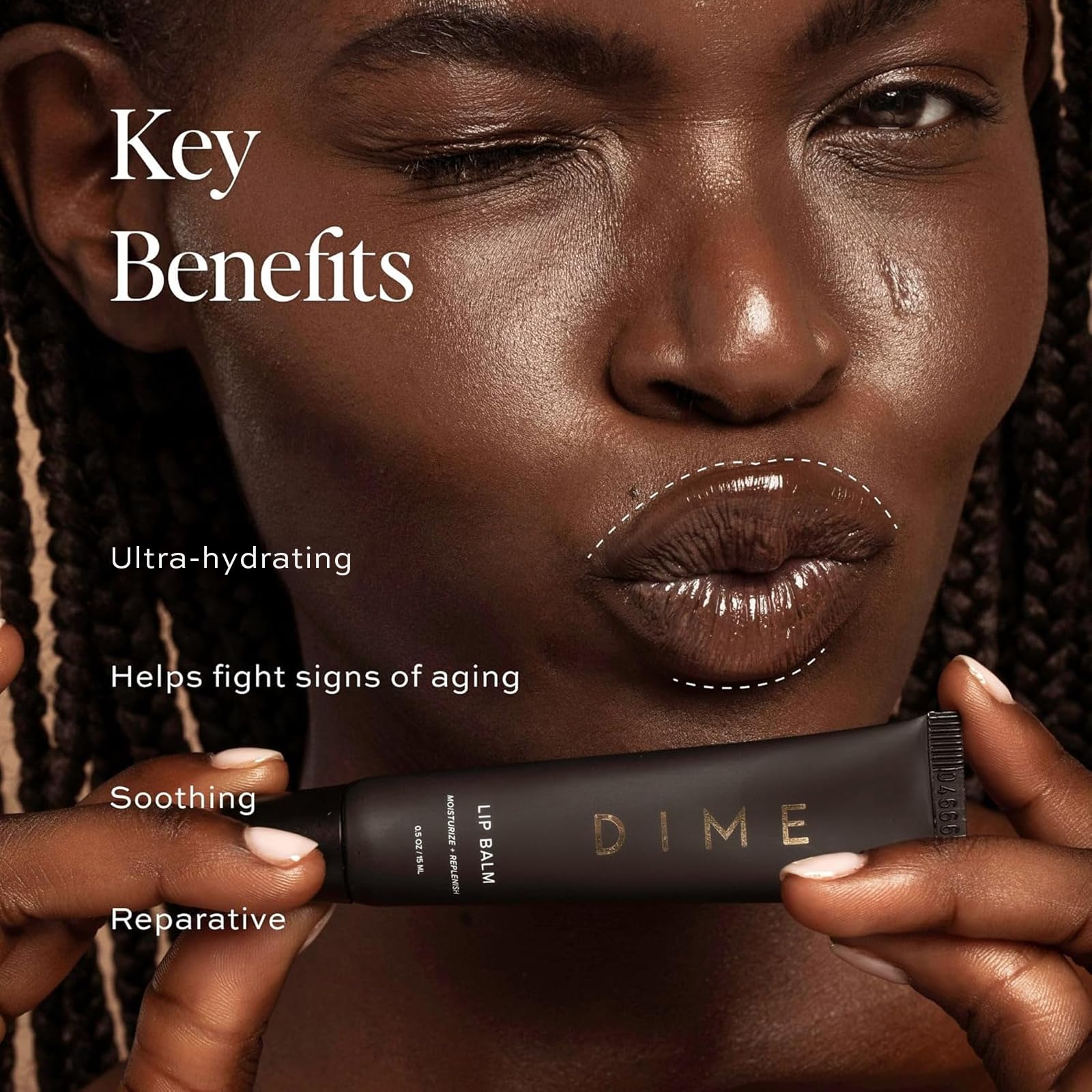 Baume Lèvres DIME, texture crémeuse facilitant l’application.