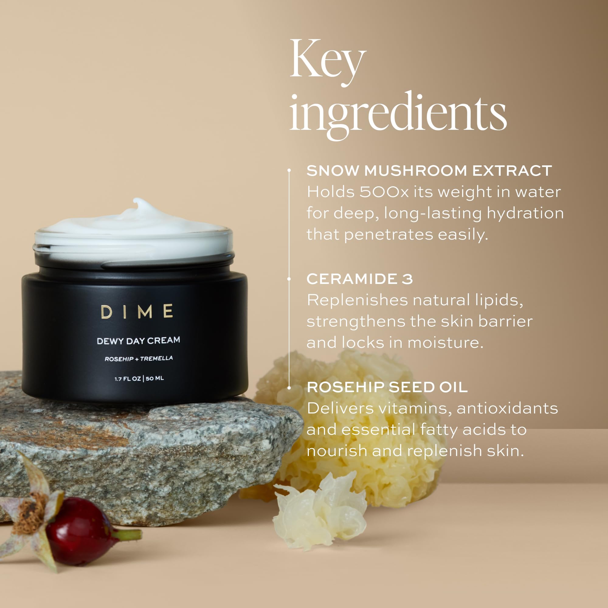 Huile de rose musquée DIME pour nourrir le visage.