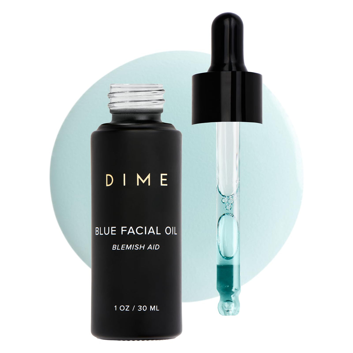 Huile Visage Bleue DIME — Bouteille-pompe, hydratation douce pour peau sensible