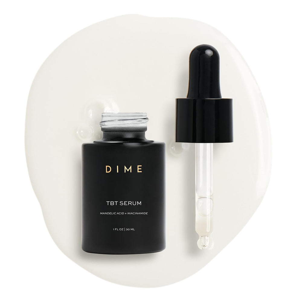 Sérum TBT de DIME Beauty, flacon élégant évoquant un emballage durable et sans cruauté.