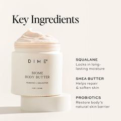 Ingrédients propres de DIME Biome Body Butter pour nourrir la peau en douceur