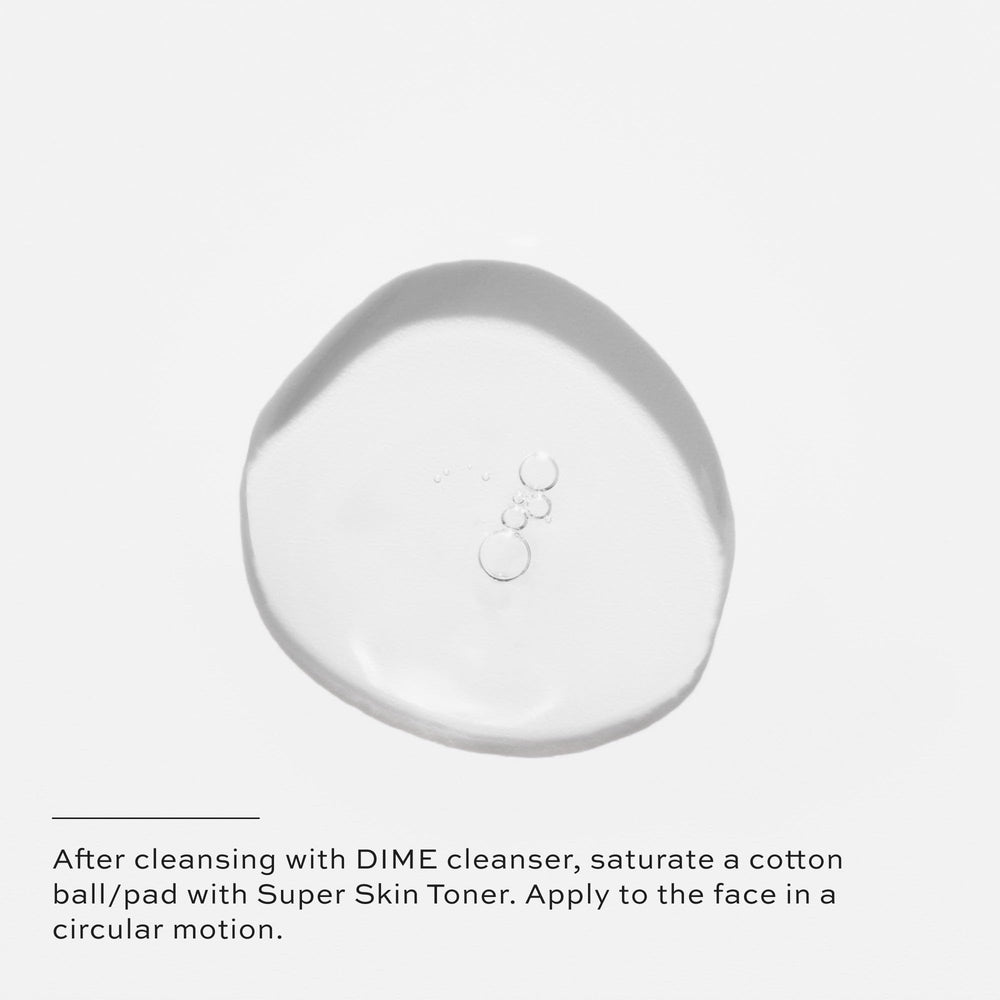 DIME Mini Super Skin Toner, avant-après peau, teint frais et revitalisé.