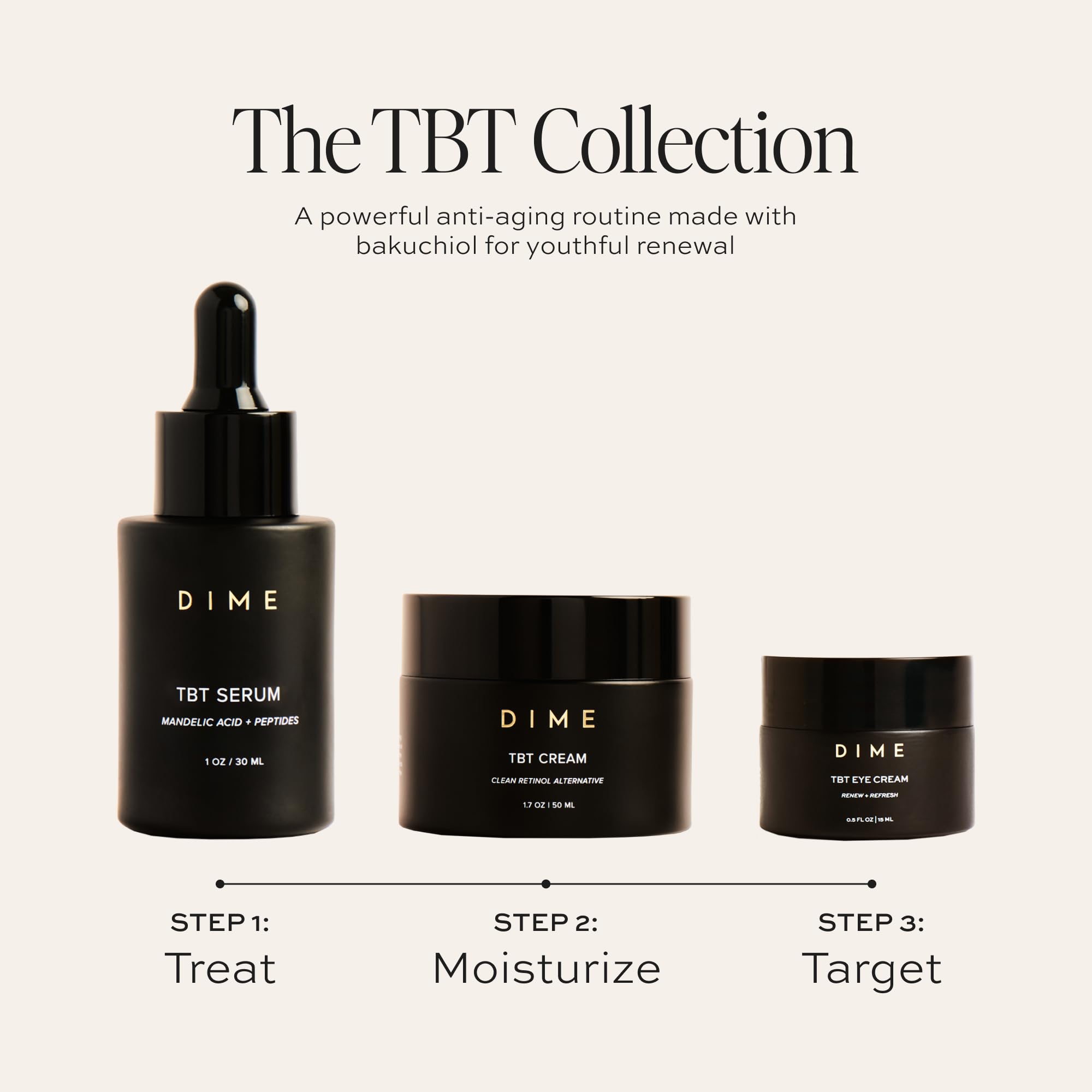 Formule vegan et sans cruauté de DIME TBT pour le contour des yeux.