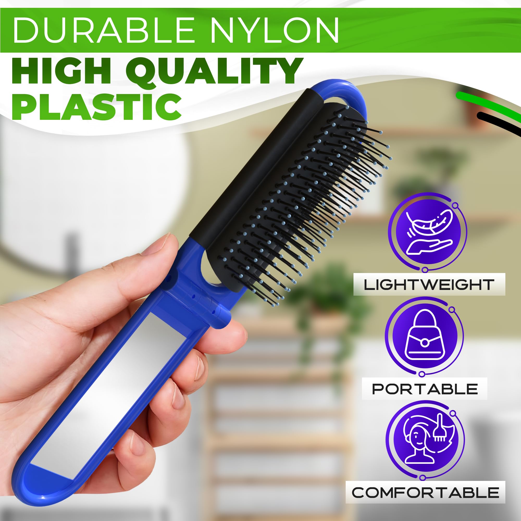 DIMROM brosse de voyage vert pliable avec miroir pratique en déplacement