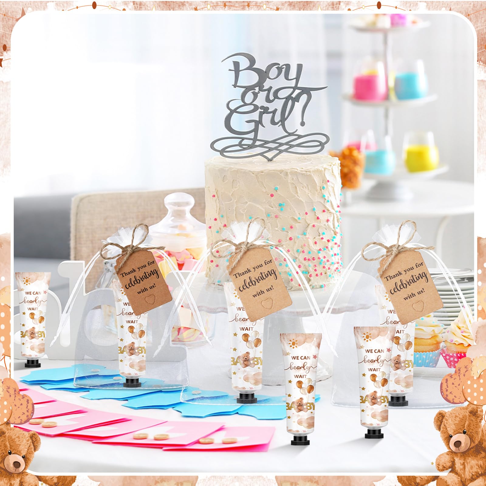 Dimsile détail design ours brun – charme convivial pour l'événement.