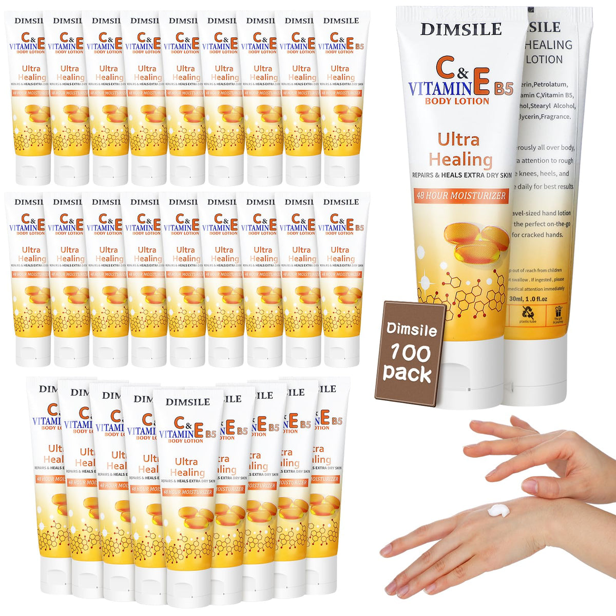 Lotion corporelle Dimsile format voyage, hydratation pratique en déplacement.