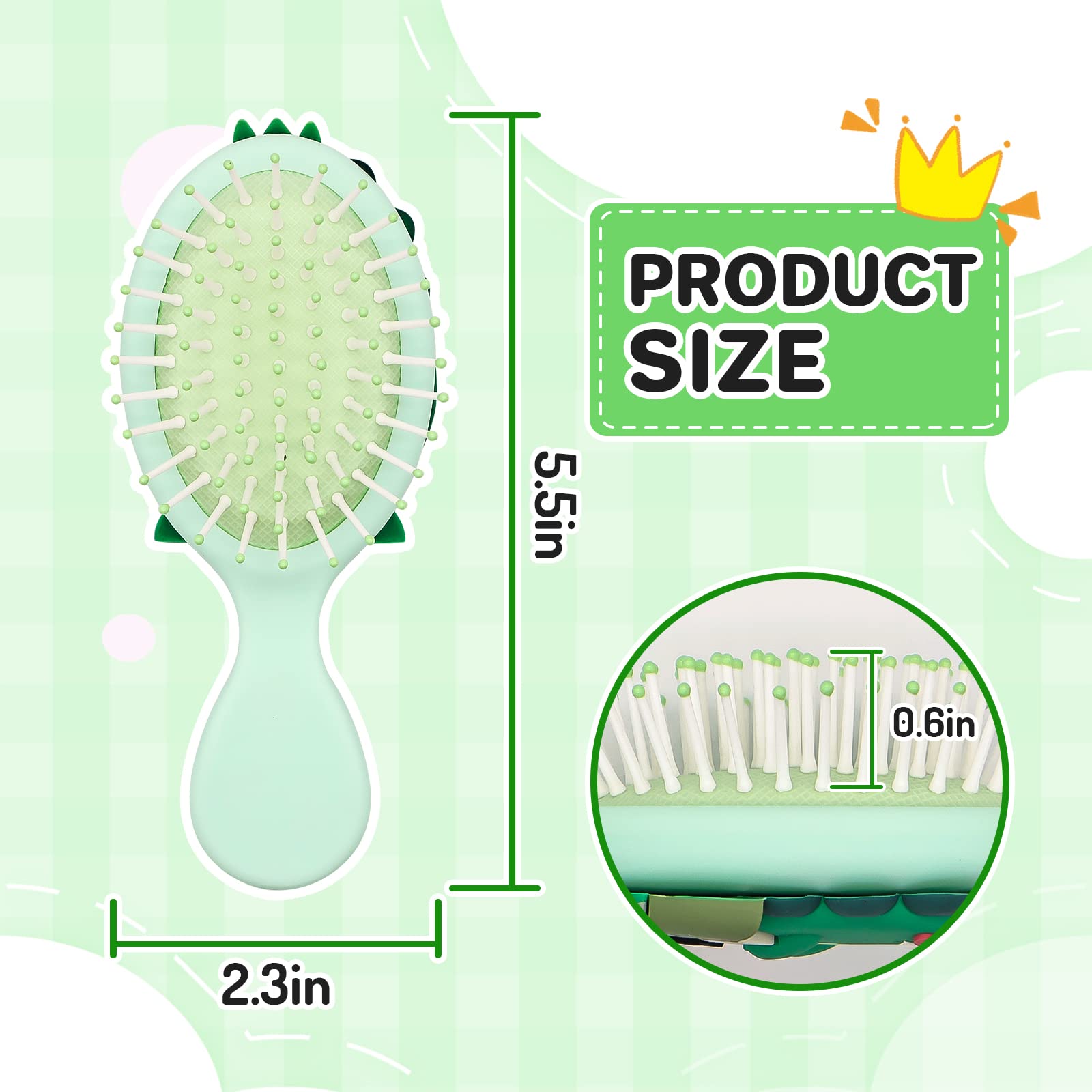 Brosse Dinatis mini-dino compact vert, idéale pour les voyages et sacs à dos.