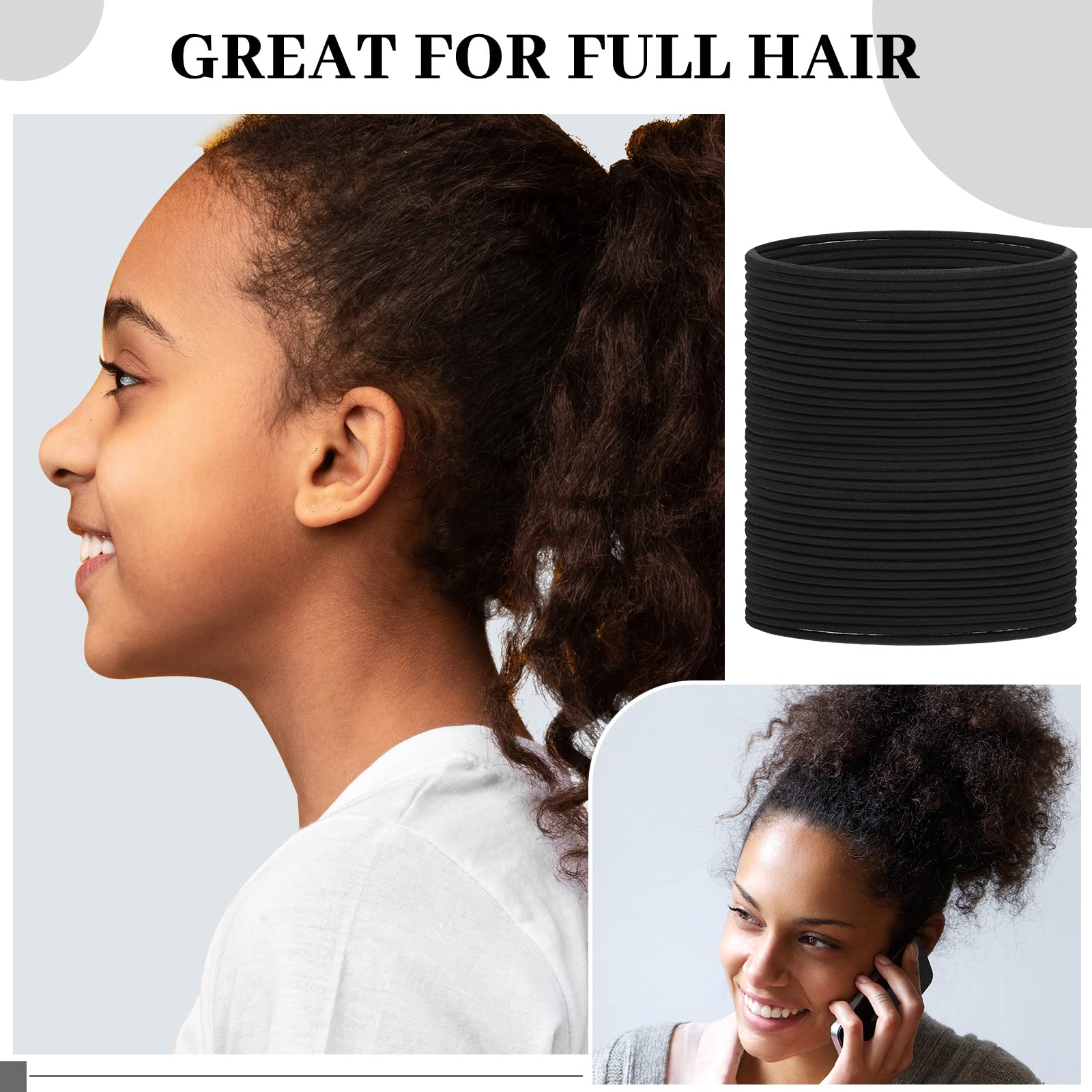 Dingion elastique-cheveux épais et bouclés noir, s'enroule sans tirer.