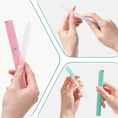 Diodiva lime à ongles en verre avec étui rose, idéale pour ongles délicats en déplacement.