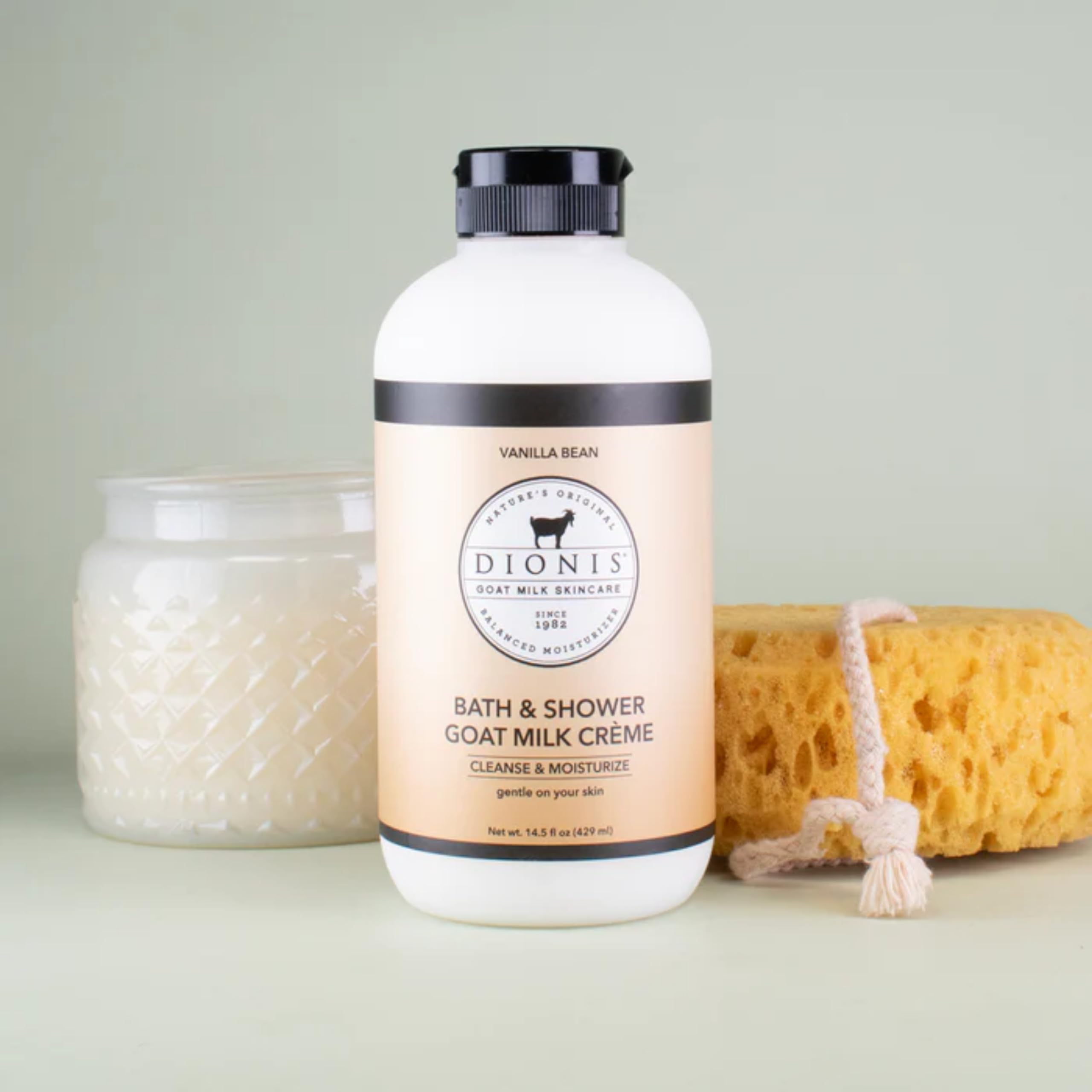 Dionis bouteille soin peau lait chèvre vanille, utilisation quotidienne pour douceur durable.