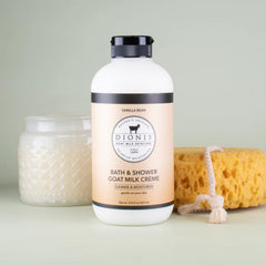Dionis bouteille soin peau lait chèvre vanille, utilisation quotidienne pour douceur durable.