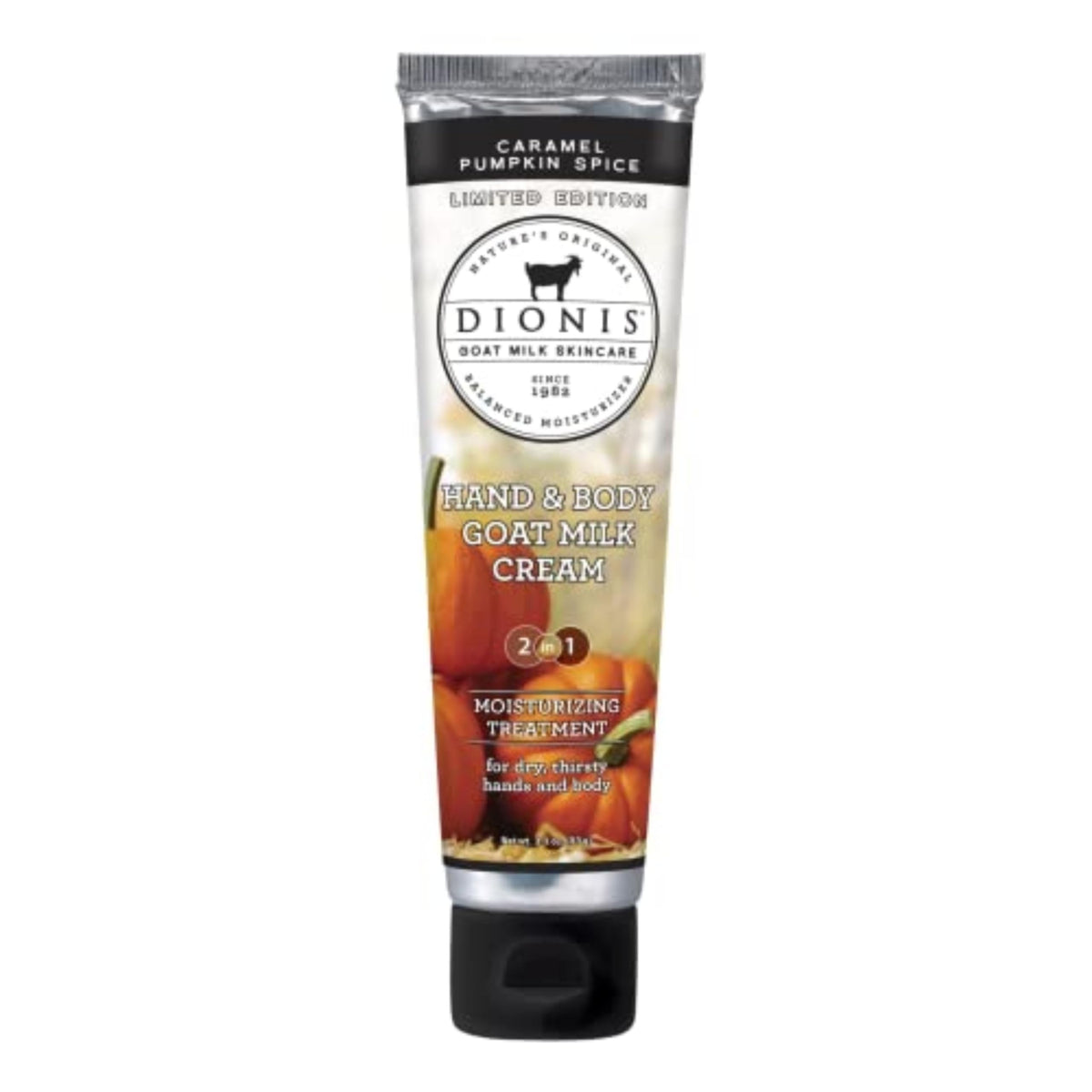 Dionis crème lait chèvre pour mains et corps, hydratation durable et parfum caramel.
