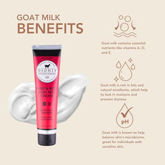 Application sur les mains avec la crème au lait de chèvre Sugarberry