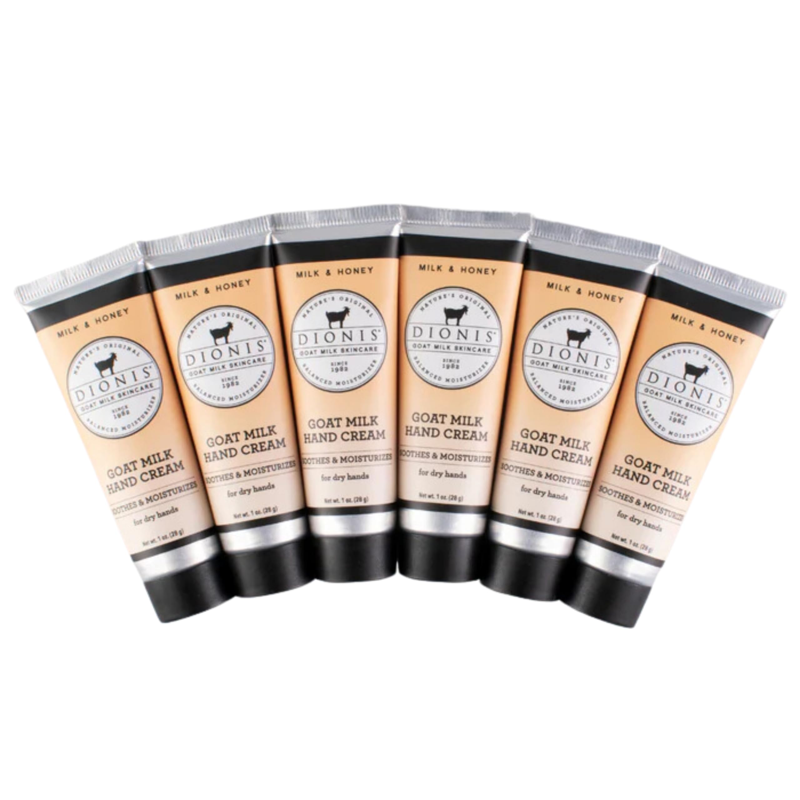 Crème mains Dionis au lait de chèvre et miel, format pratique 1oz pack6.