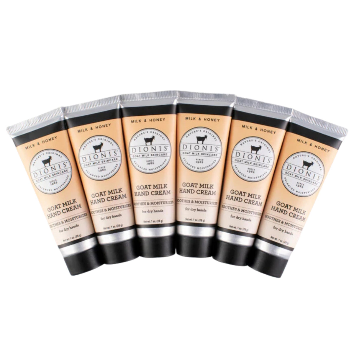 Crème mains Dionis au lait de chèvre et miel, format pratique 1oz pack6.
