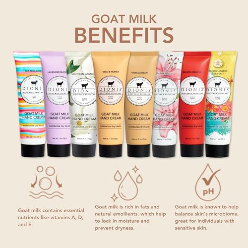 Dionis crème mains lait chèvre, pot 1 oz, texture veloutée et douceur durable.