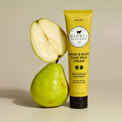 Crème mains Dionis poire croquante, application facile et hydratation légère.