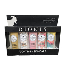 Coffret Dionis de cremes main au lait de chevre, presente 5 parfums pour hydrater et nourrir les mains.