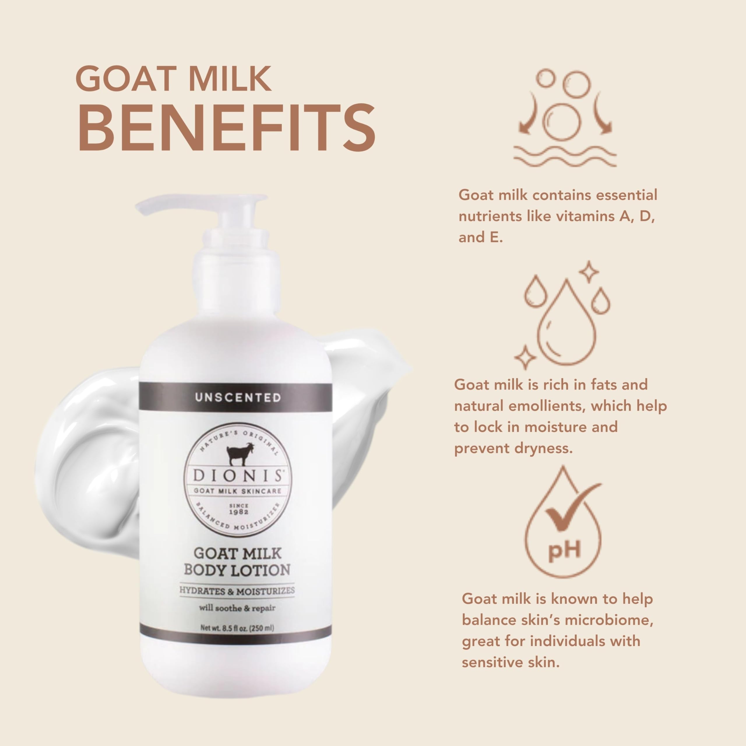 Texture crème hydratante Dionis au lait chèvre parfaite pour une peau veloutée.