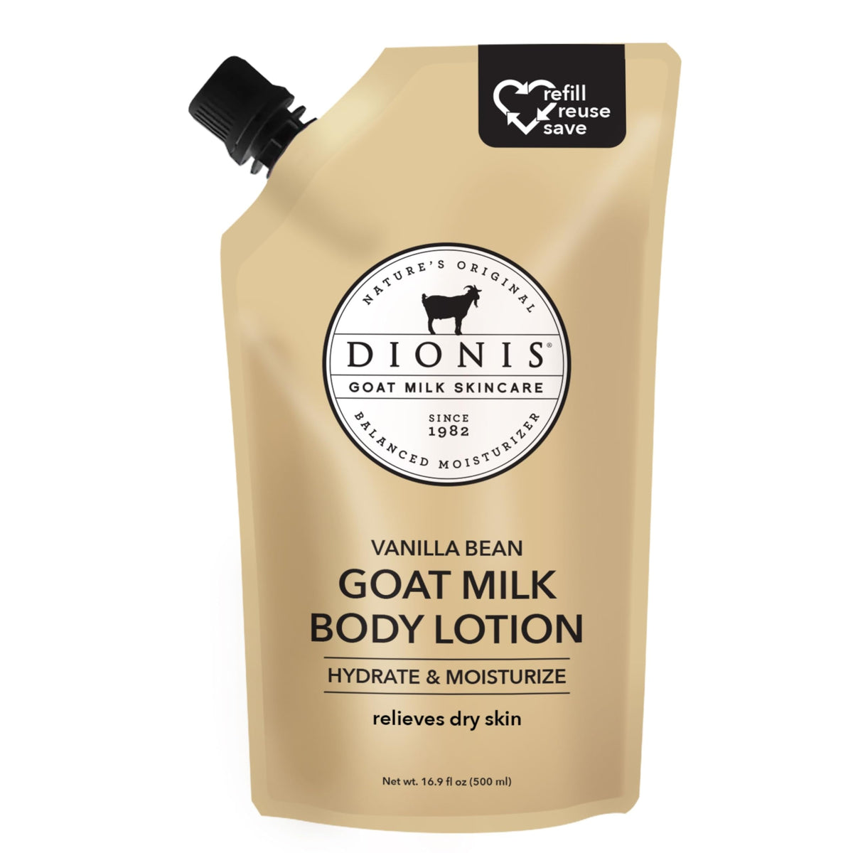Dionis Lait Chevre Remplissage Poche 16oz: hydratation durable pour la peau