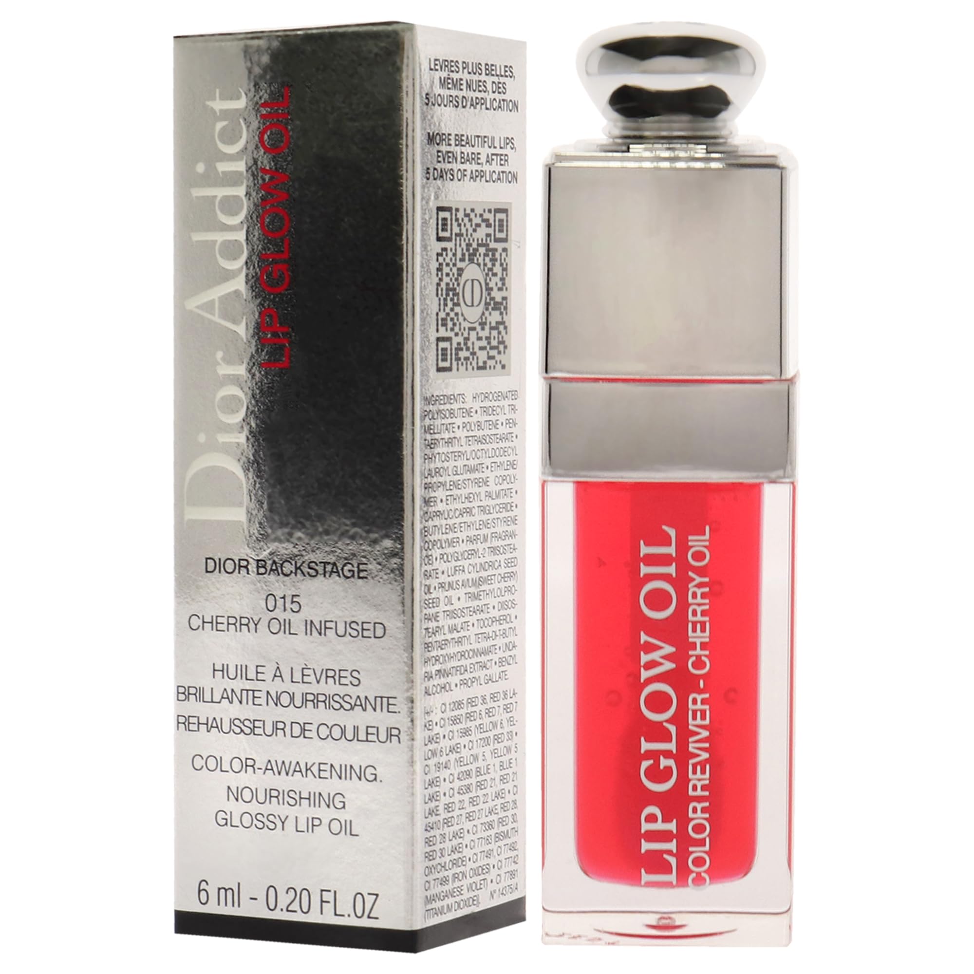Dior Addict Lip Glow Oil 015 Cerise, emballage élégant et praticité en déplacement