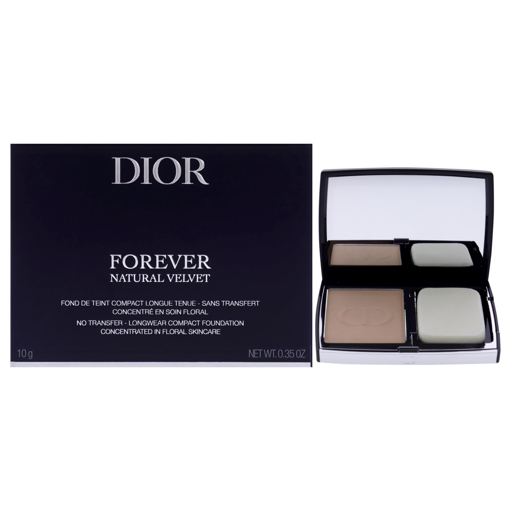 Dior Forever Natural Velvet, étui compact ouvert, finition naturelle prête à l'application.