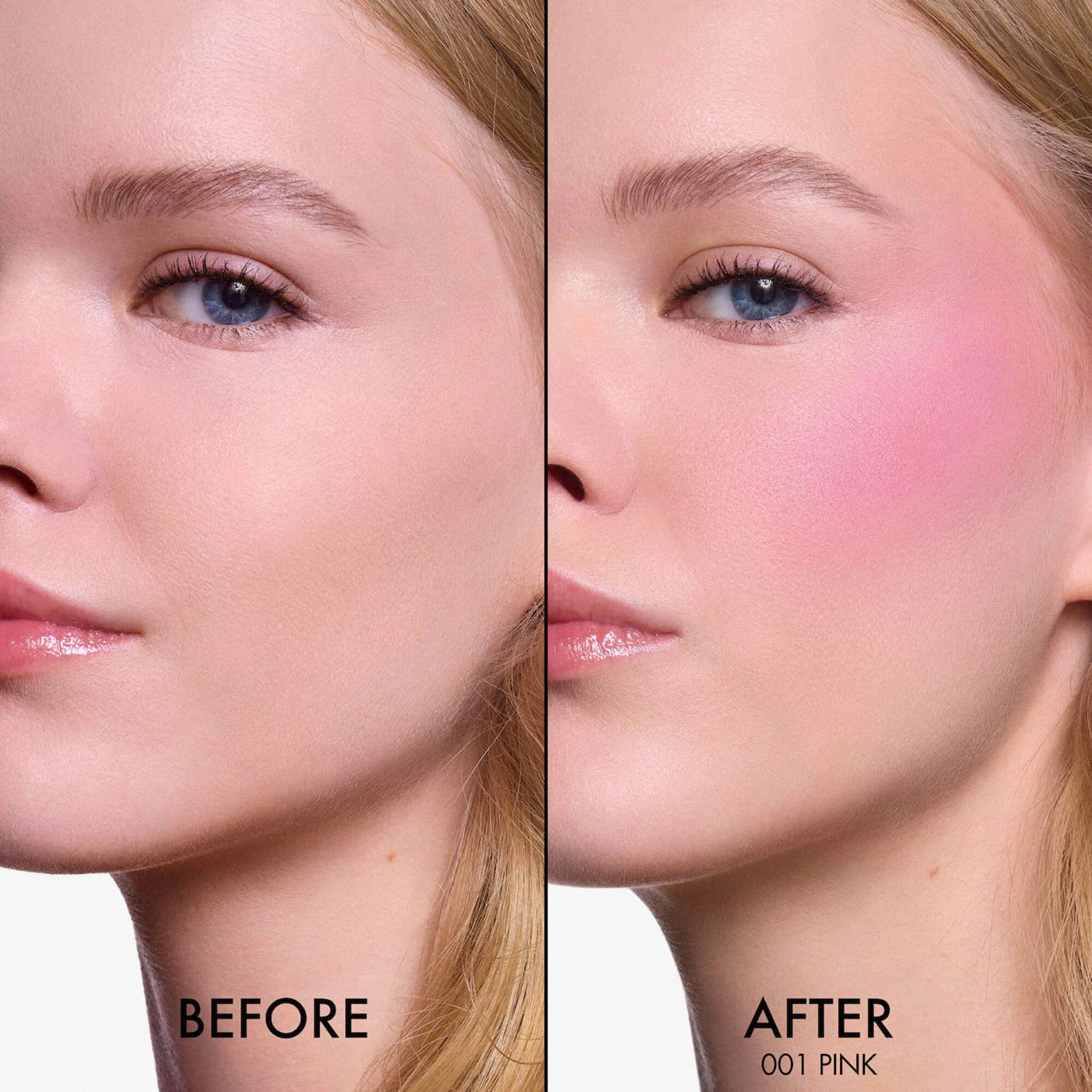 Dior Rosy Glow Blush 001 Rose : finition lumineuse pour un look frais.