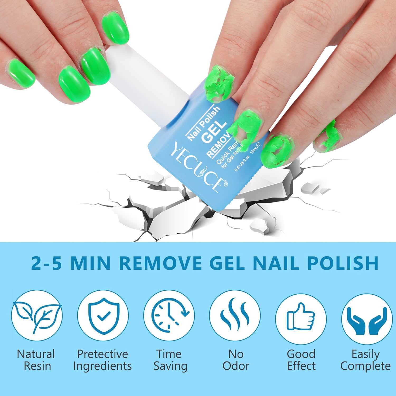 Dissolvant Gel pour Ongles, avant-après montrant le retrait du gel.